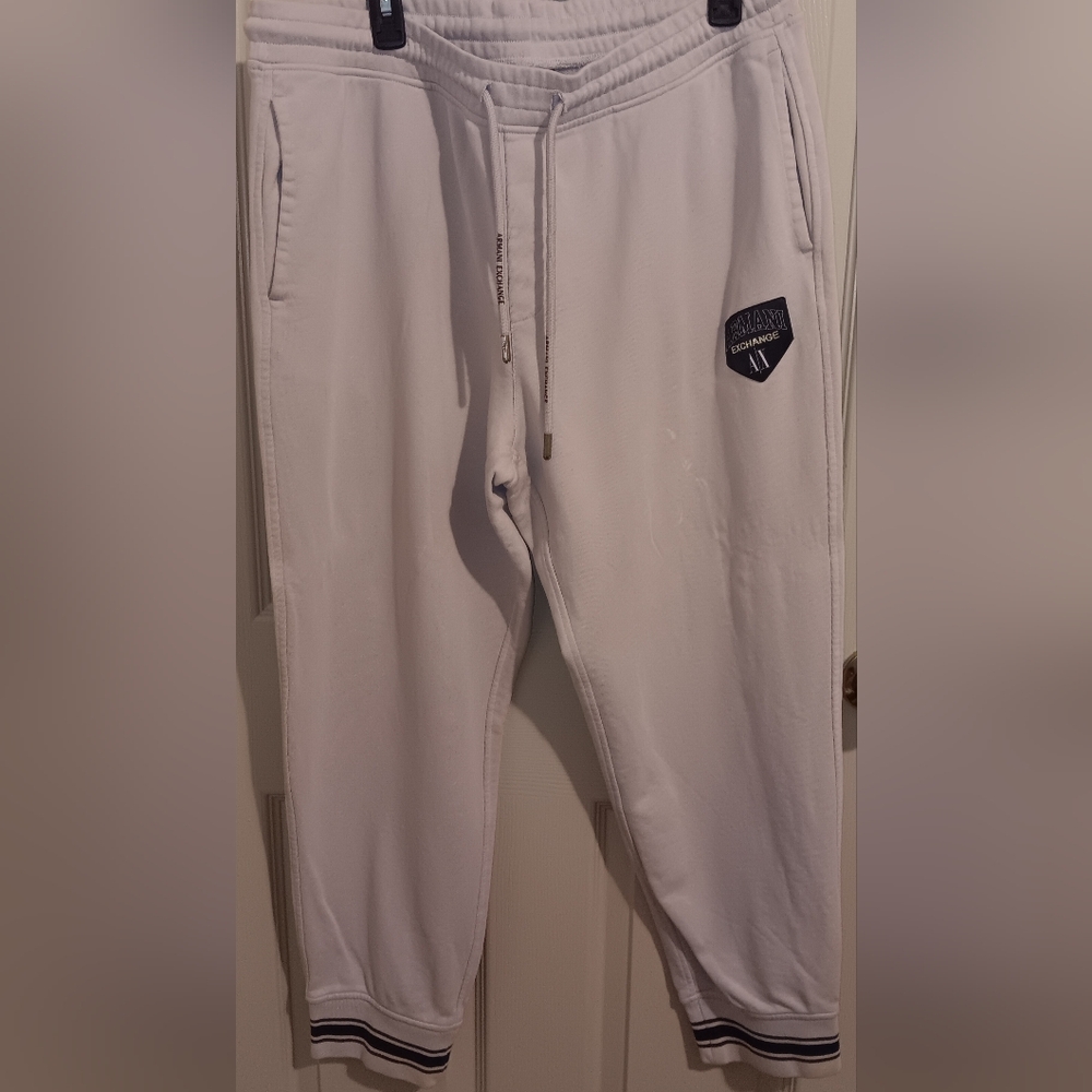 Armani Exchange White Men's Jogger Sweatpants with Logo Patch